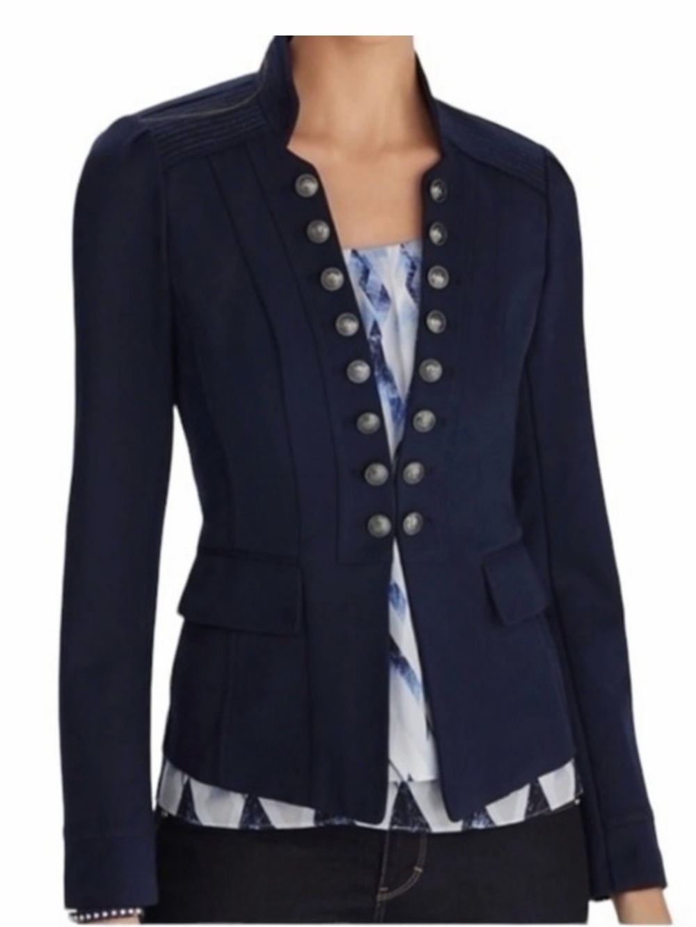 Women's White House black market Navy Military-Style Double-Button Blazer 4